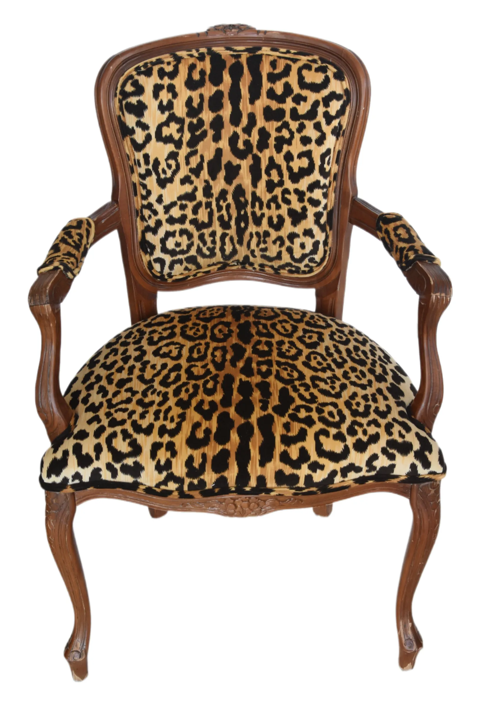 French Louis XV Style Leopard Armchair - Brown