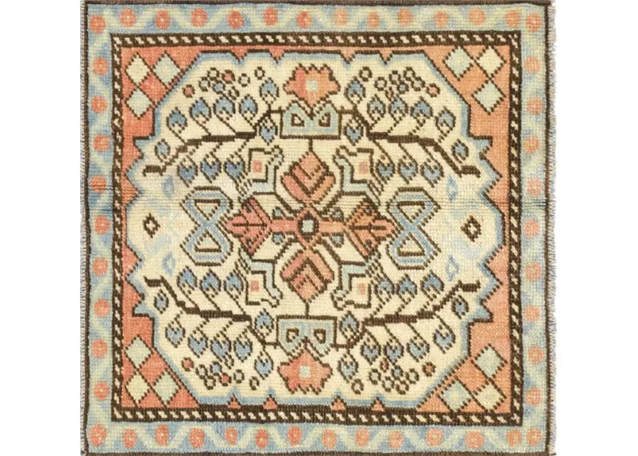 1960s Turkish Oushak Yastic -2'1" x 2'1" - Beige