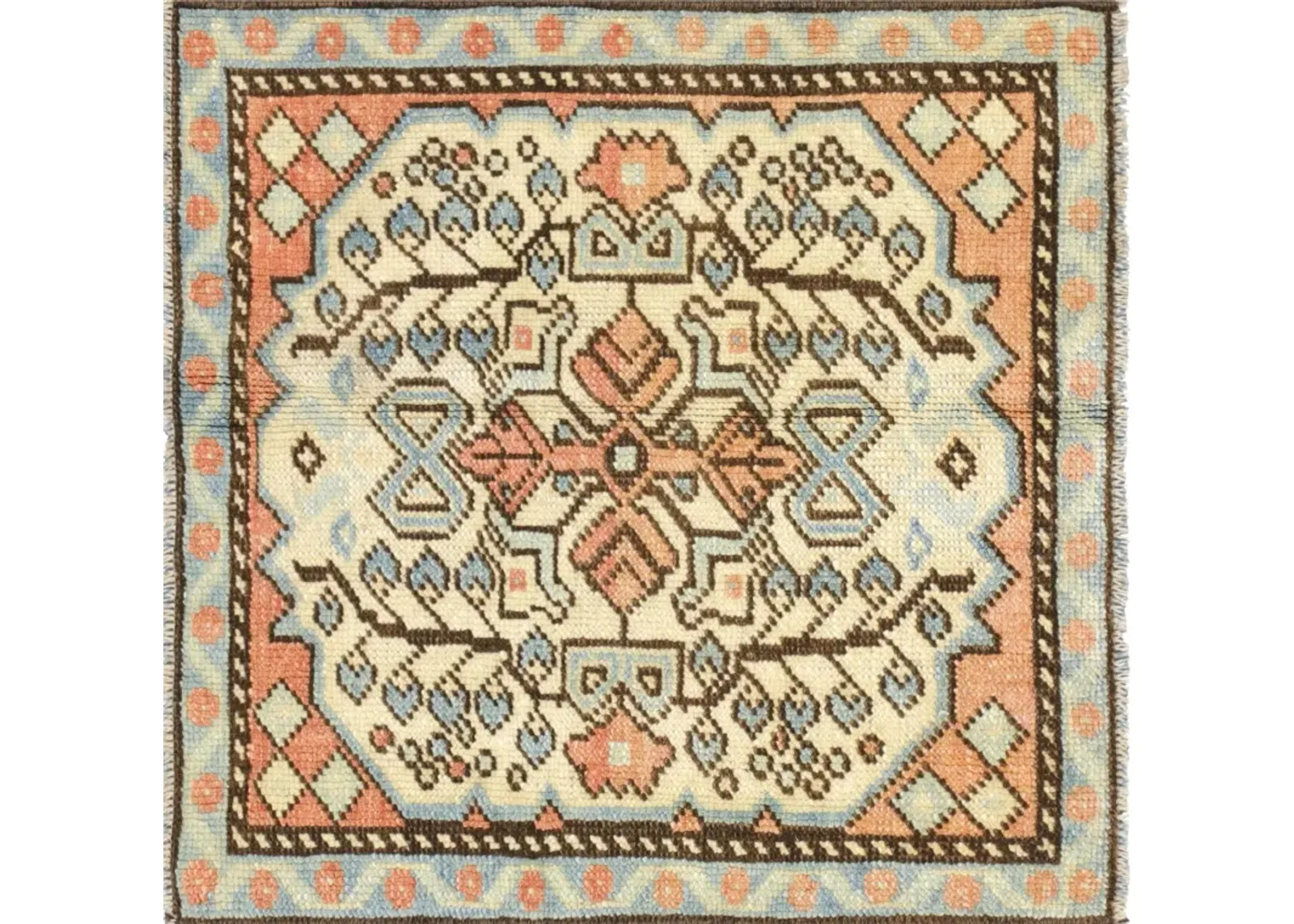 1960s Turkish Oushak Yastic -2'1" x 2'1" - Beige