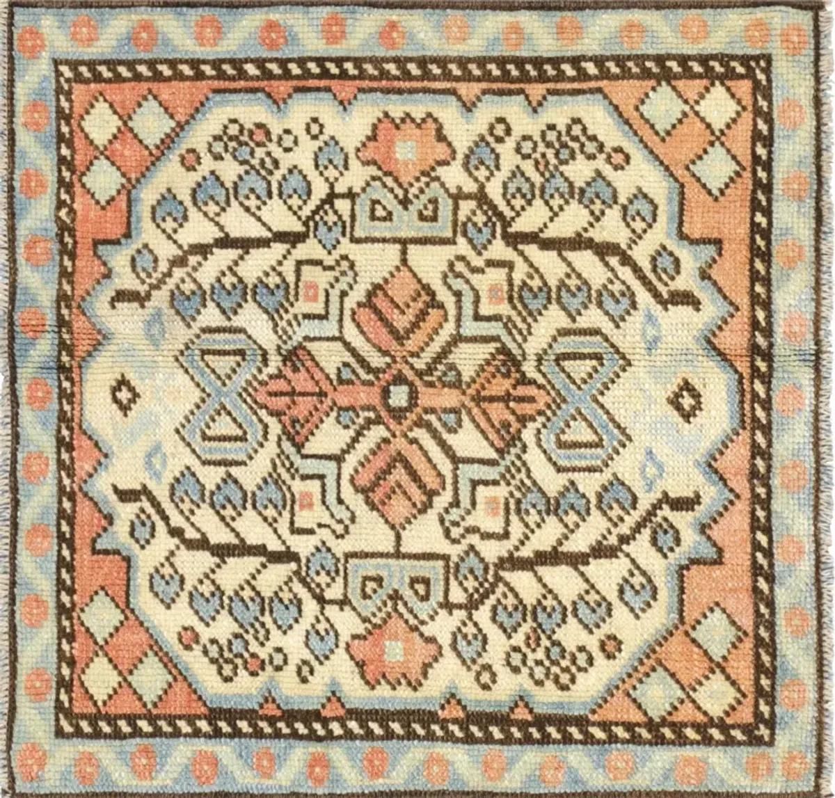 1960s Turkish Oushak Yastic -2'1" x 2'1" - Beige