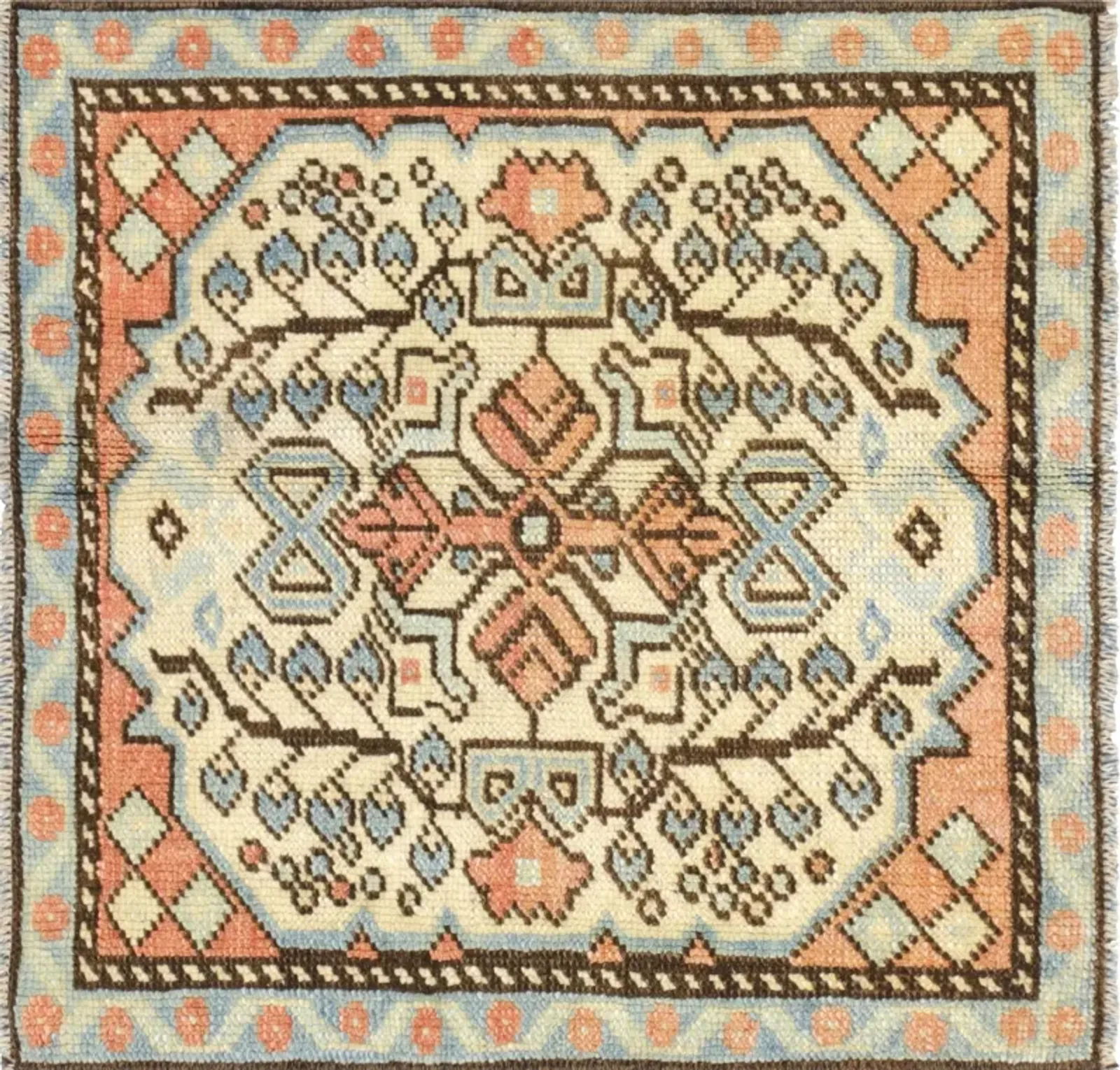 1960s Turkish Oushak Yastic -2'1" x 2'1" - Beige