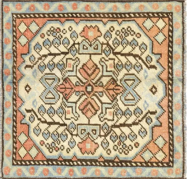 1960s Turkish Oushak Yastic -2'1" x 2'1" - Beige