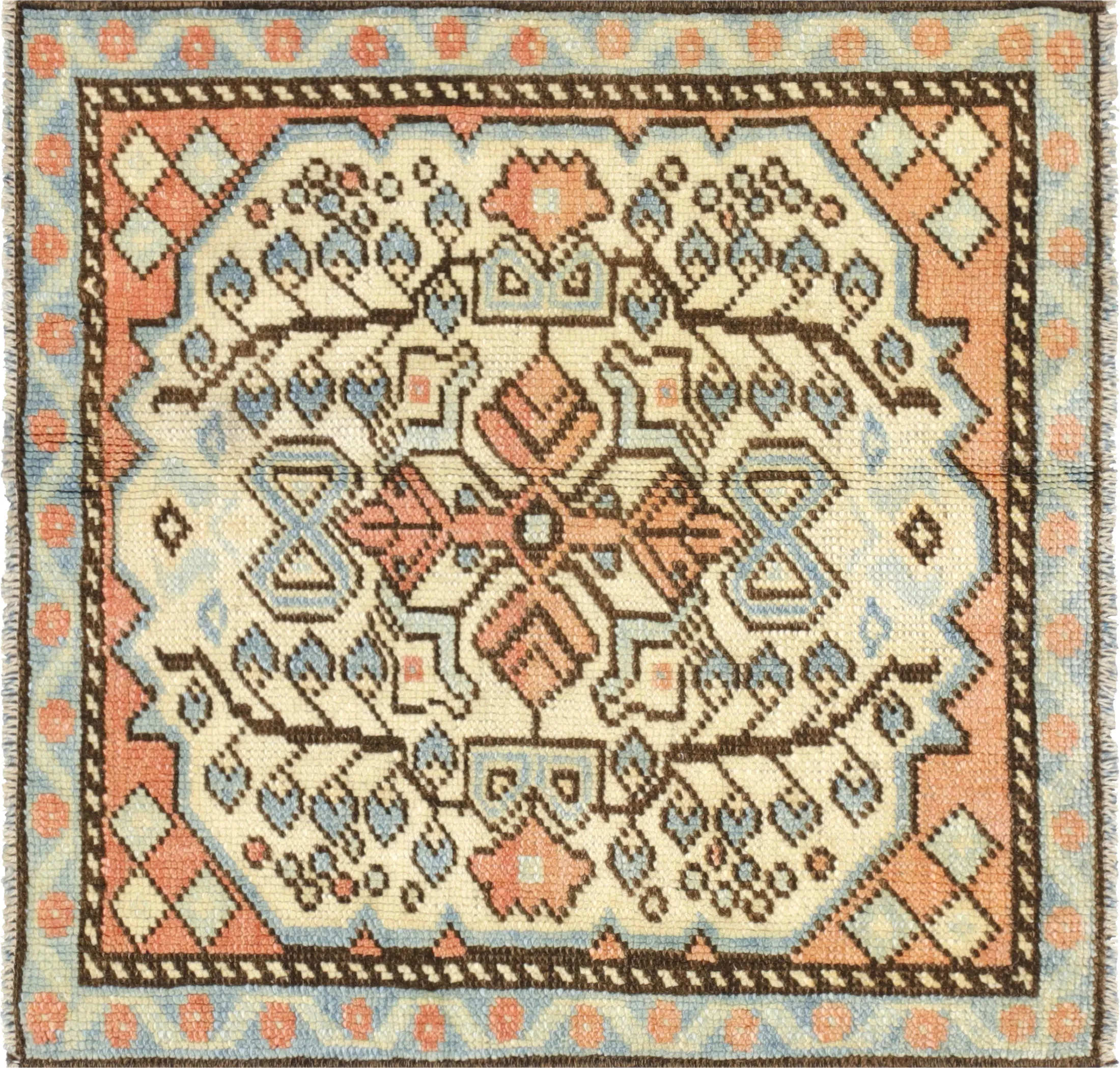 1960s Turkish Oushak Yastic -2'1" x 2'1" - Beige