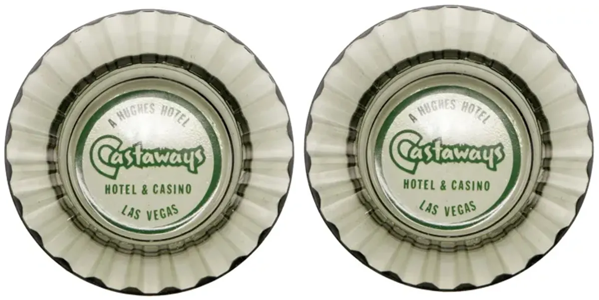 Castaways Hotel Glass Ashtrays - a Pair