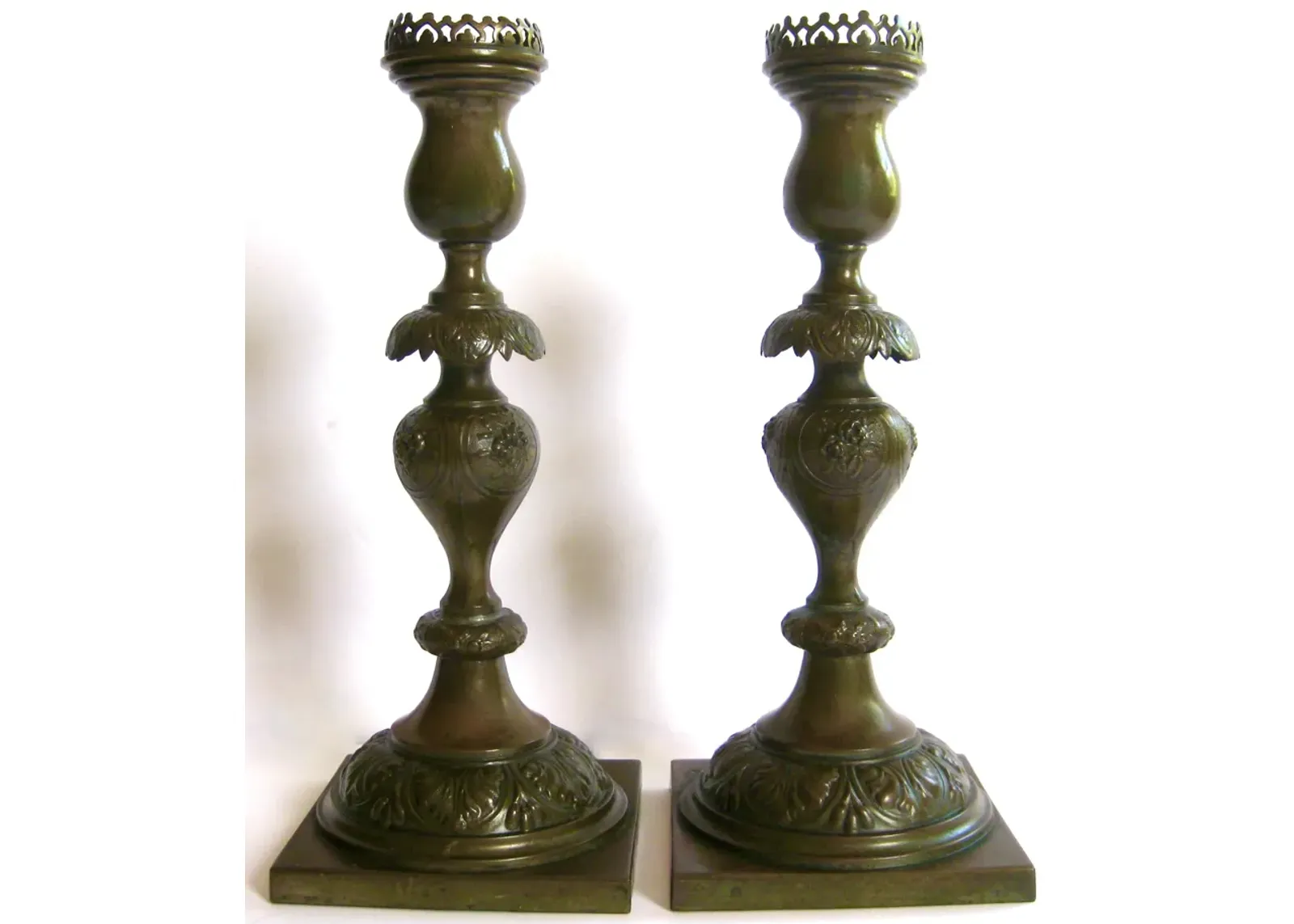 Oil-Rubbed European Candlesticks c. 1900 - Brown