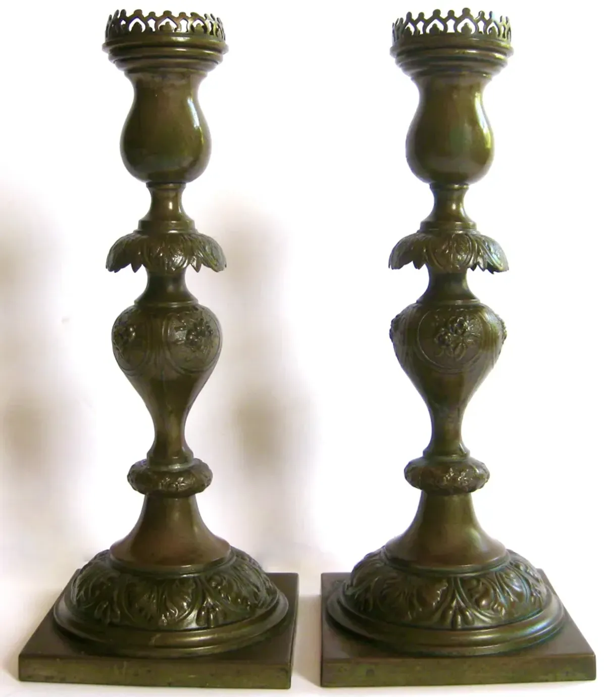 Oil-Rubbed European Candlesticks c. 1900 - Brown