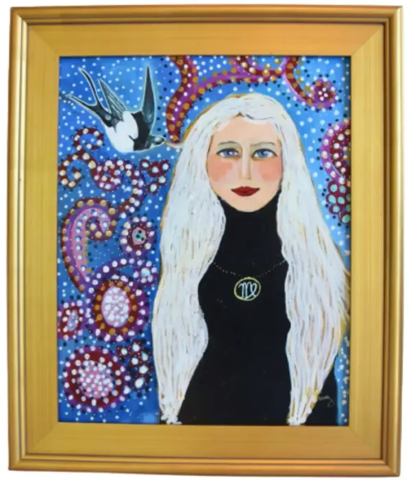 Parisian Mademoiselle & Swallow Portrait - Blue