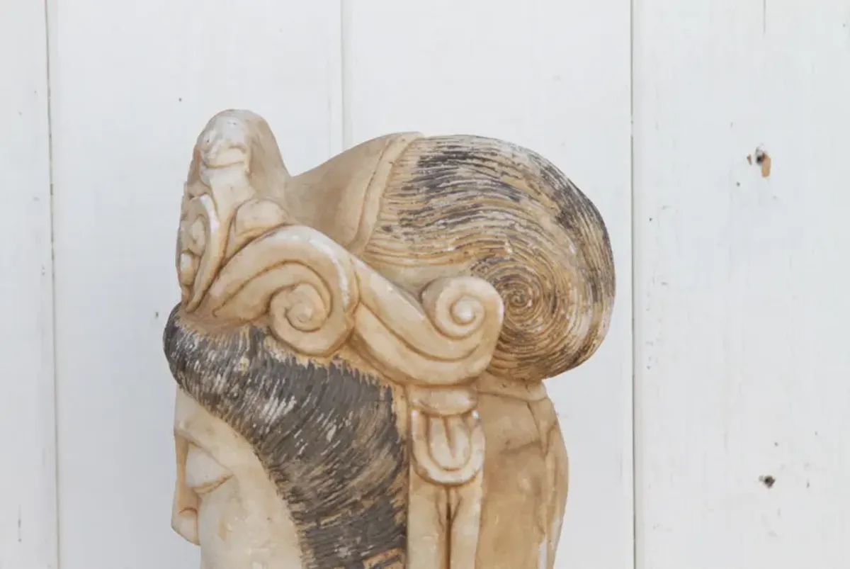 Lovely Antique Marble Buddha on Stand - de-cor - Brown