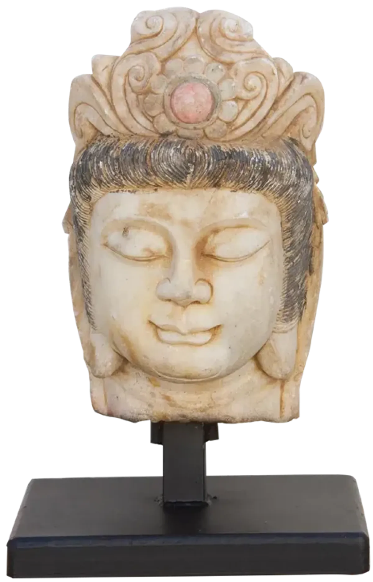 Lovely Antique Marble Buddha on Stand - de-cor - Brown