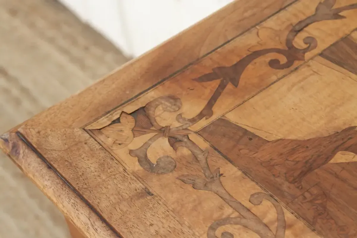 19th C. French Walnut Marquetry Table - Brown