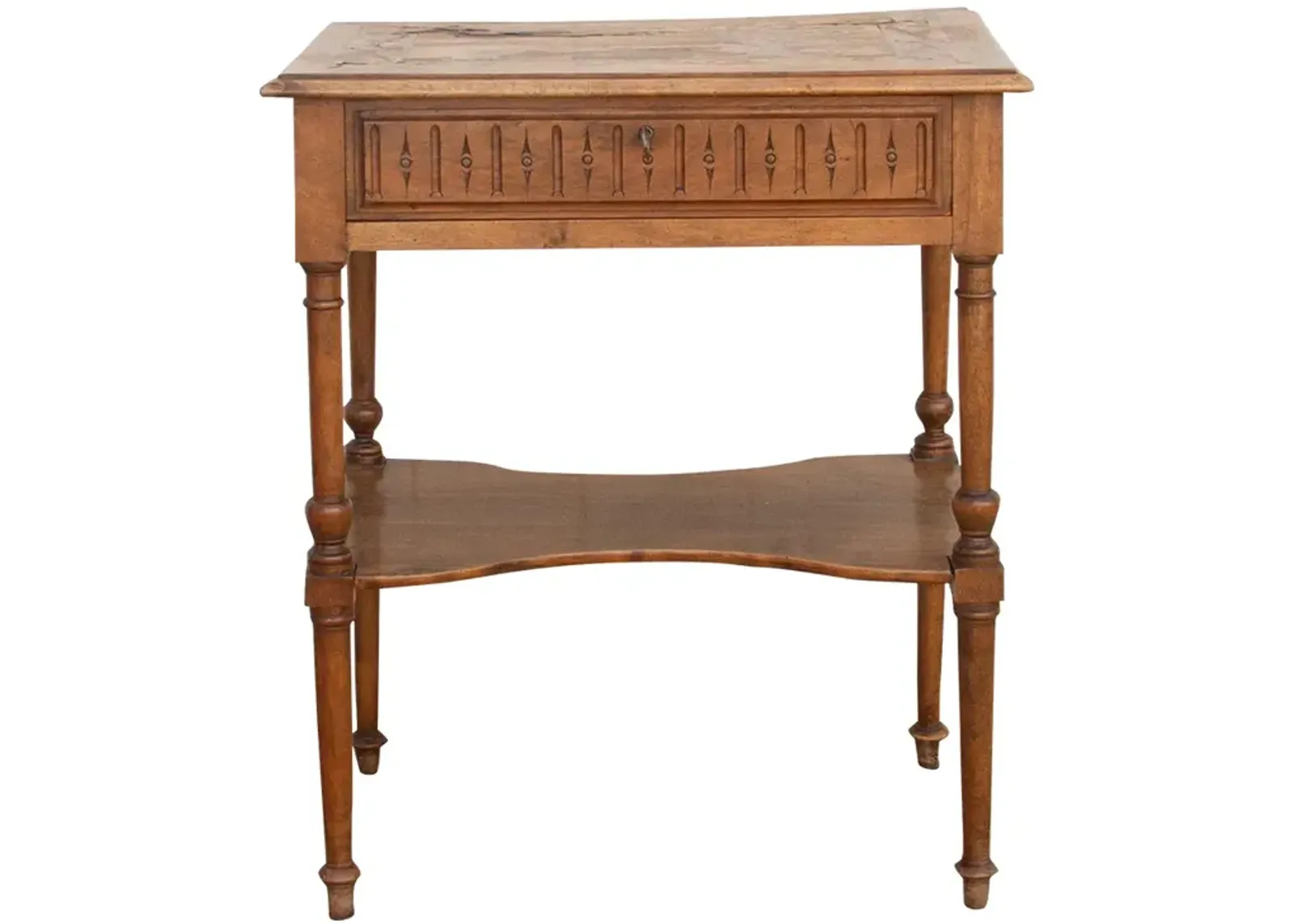 19th C. French Walnut Marquetry Table - Brown