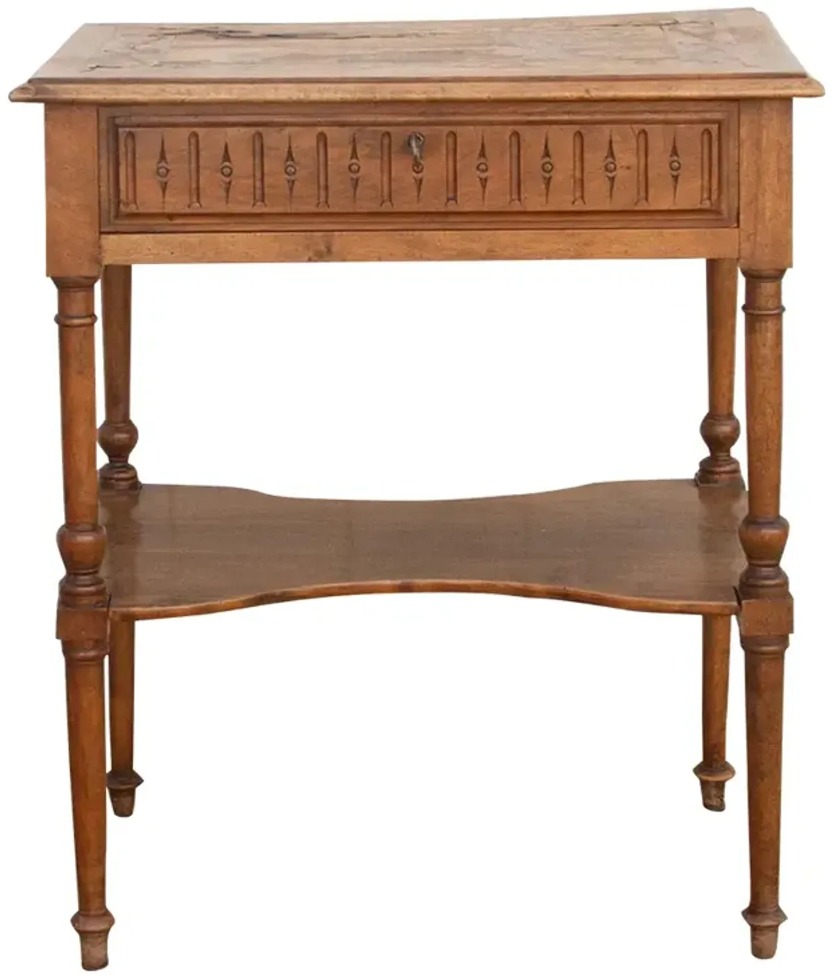 19th C. French Walnut Marquetry Table - Brown