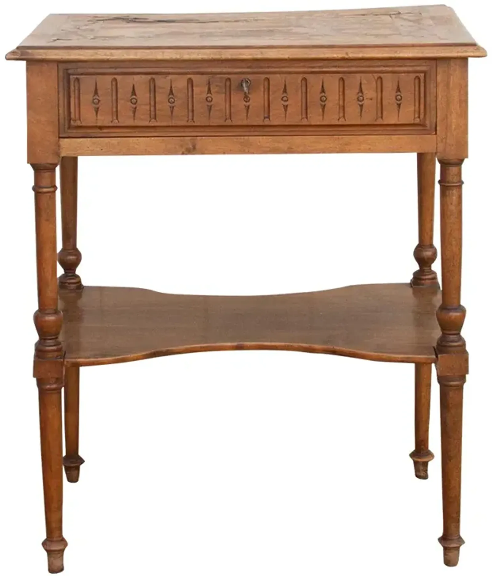 19th C. French Walnut Marquetry Table - Brown