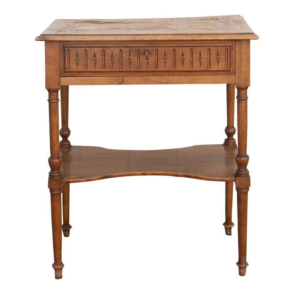 19th C. French Walnut Marquetry Table - Brown