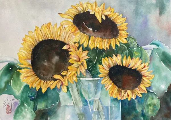 'Sunflowers in a Glass Vase' - McNaught Fine Art