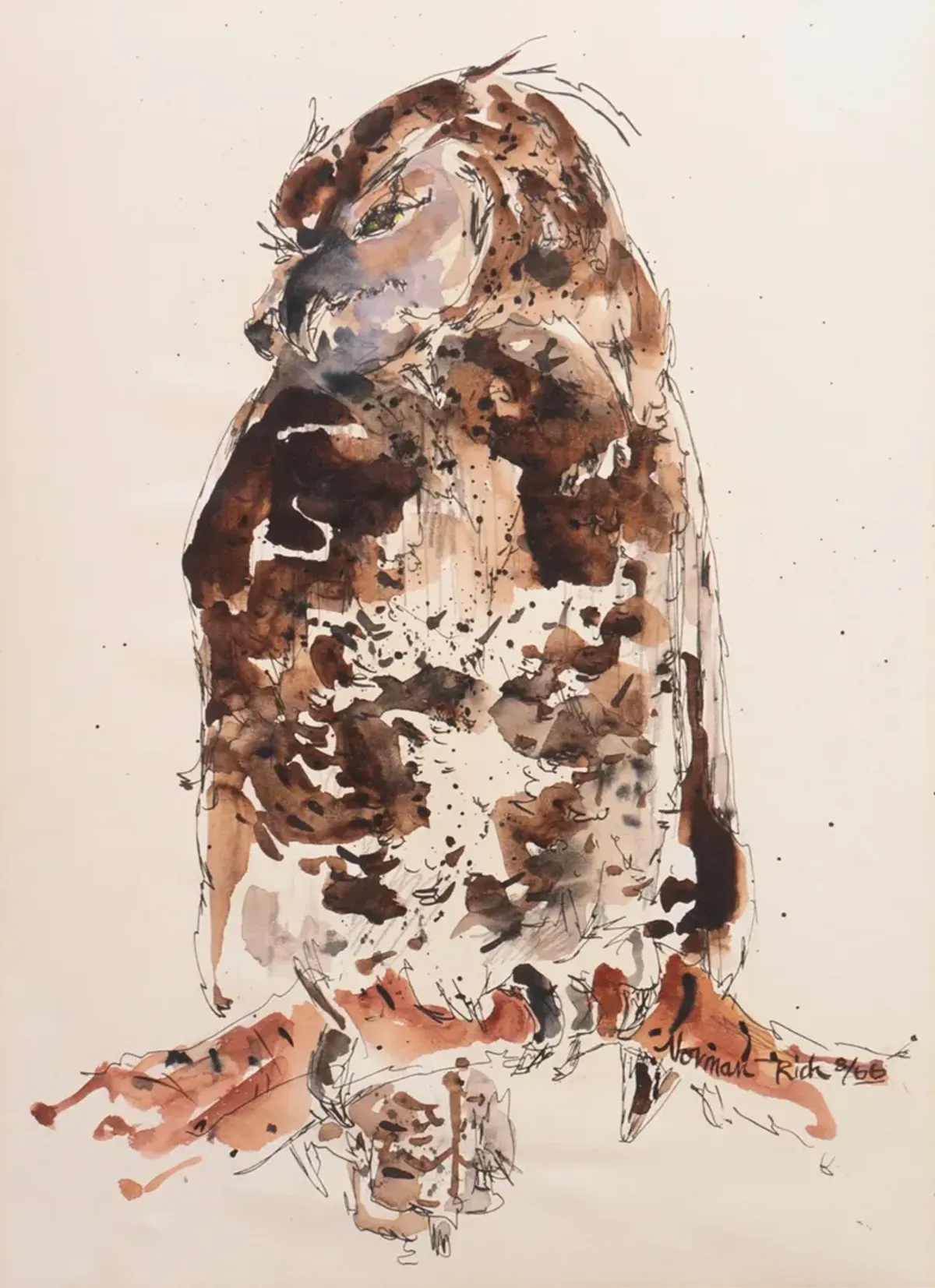 'Great Horned Owl' by Norman Rich - 1966