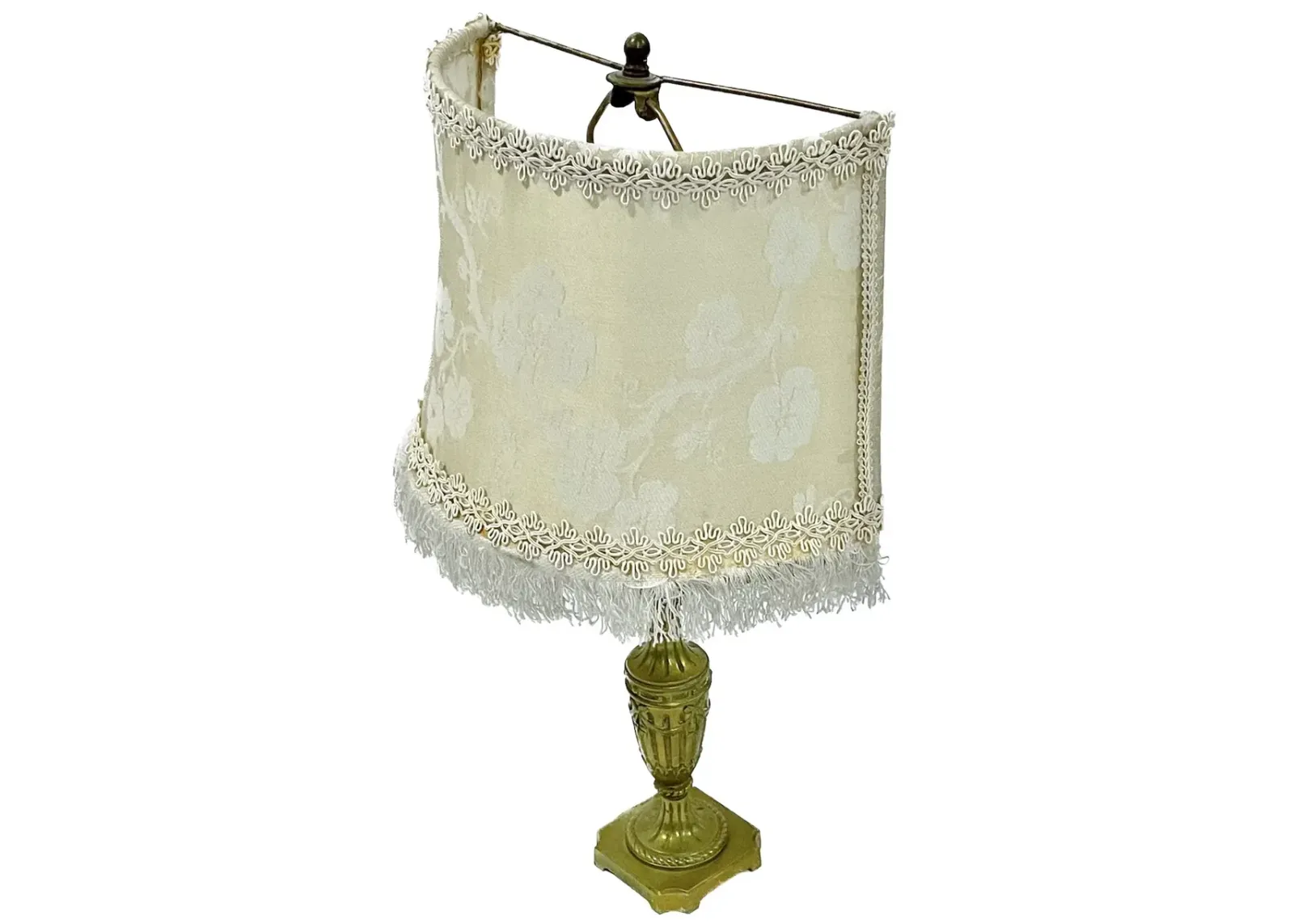 French Brass Table Lamp w/Half Shade - Beige