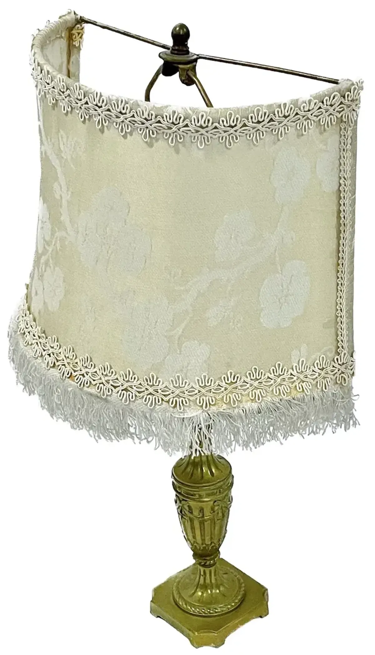 French Brass Table Lamp w/Half Shade - Beige