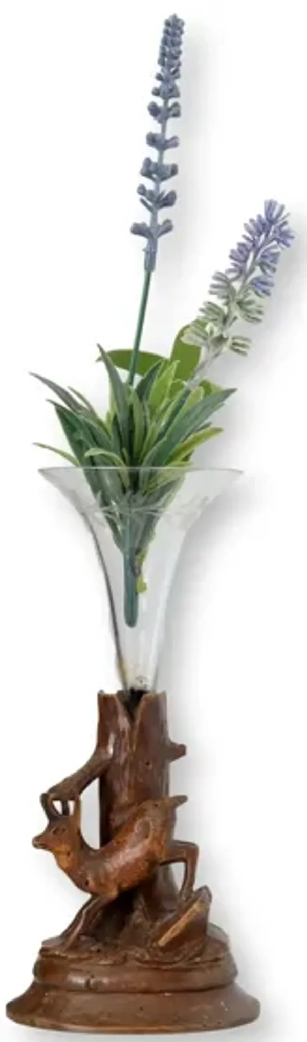 Antique Carved Black Forest Deer Vase - Rose Victoria - Brown