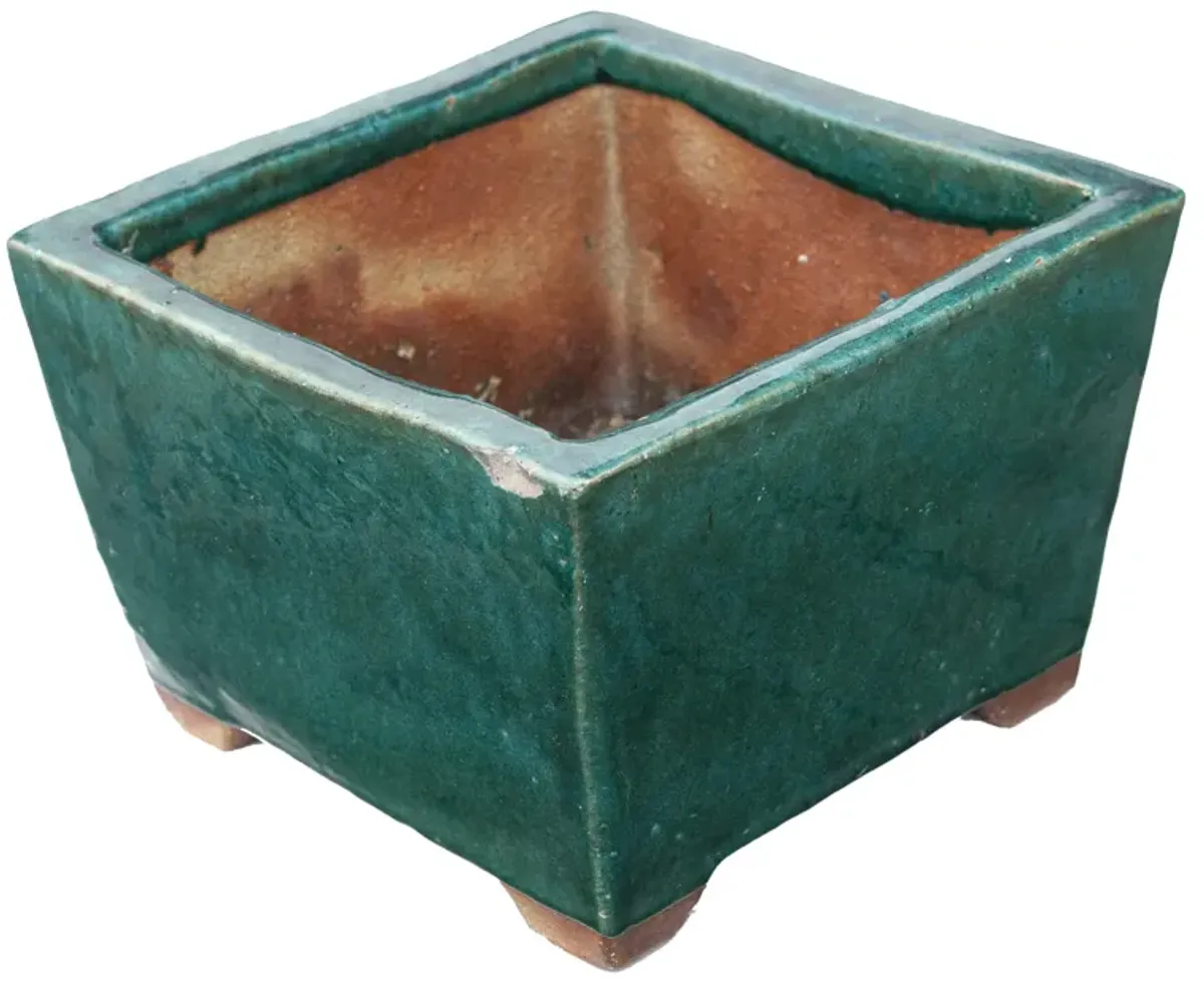 Outdoor Square Ceramic Green Pot - Fleur de Lex Antiques