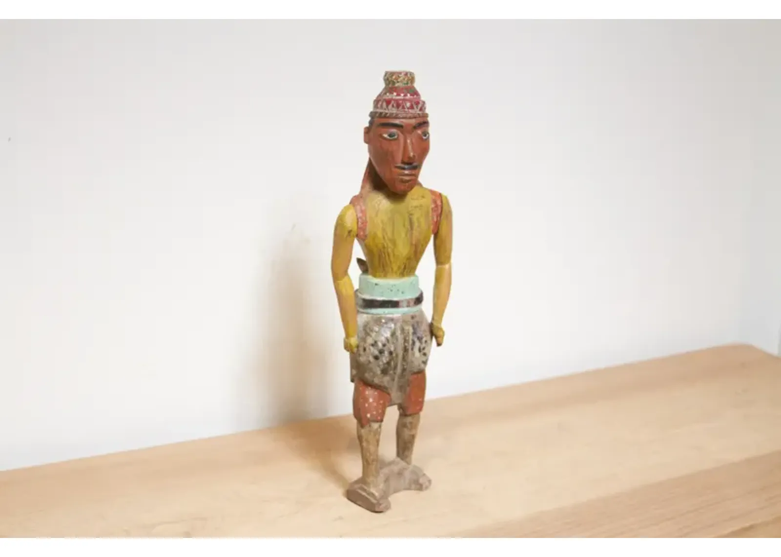 19th Century Rajasthani Carved Warrior - Brown