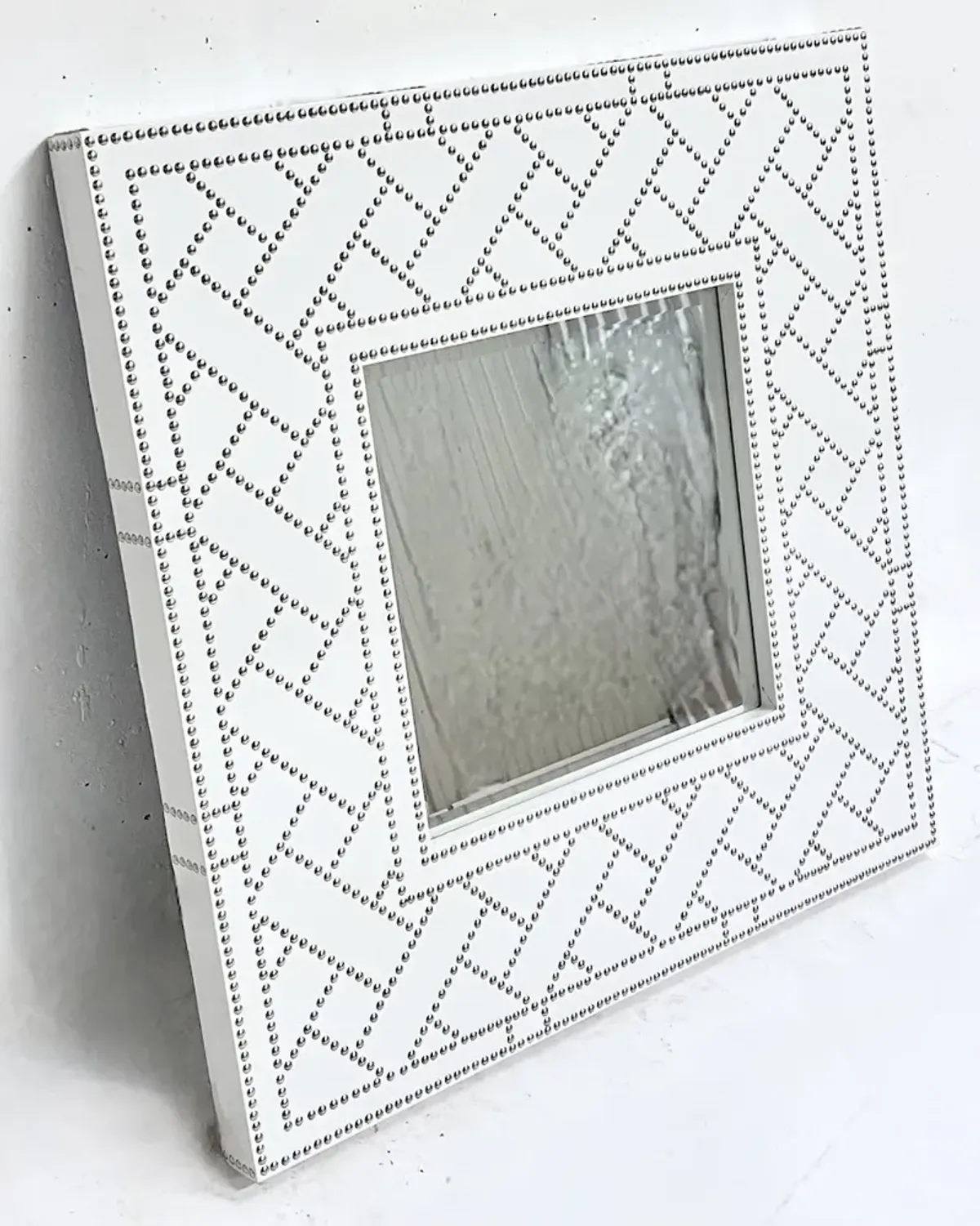 Faux Leather & Chrome Nailhead Mirror - White