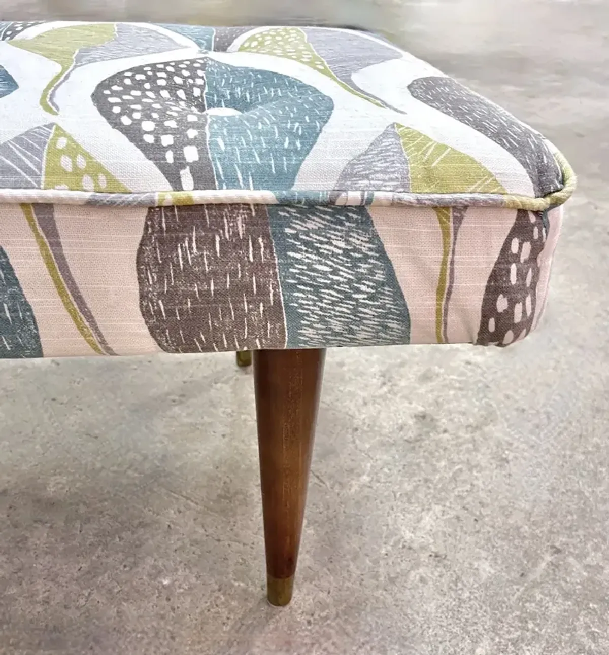 Mid-Century Modern Leaf Print Bench - Blue