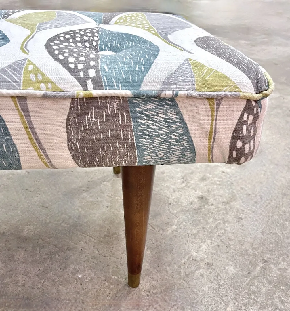 Mid-Century Modern Leaf Print Bench - Blue