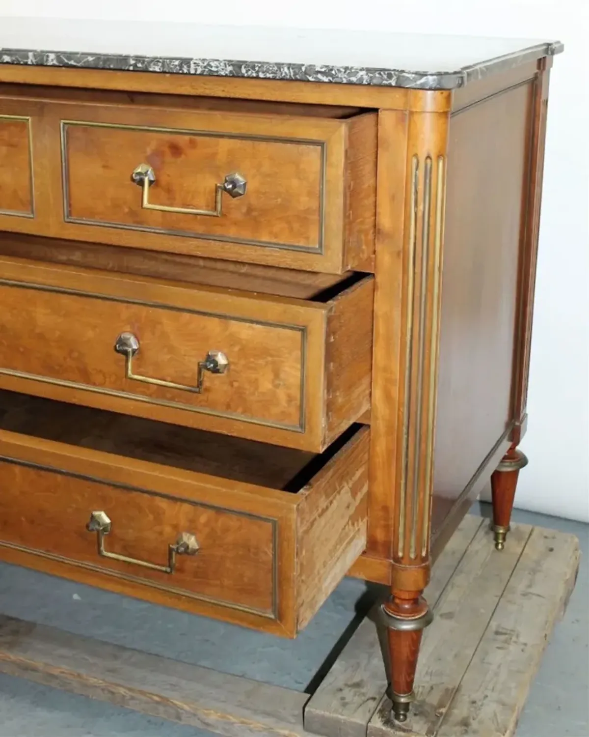 French Louis XVI Walnut & Marble Commode - Brown