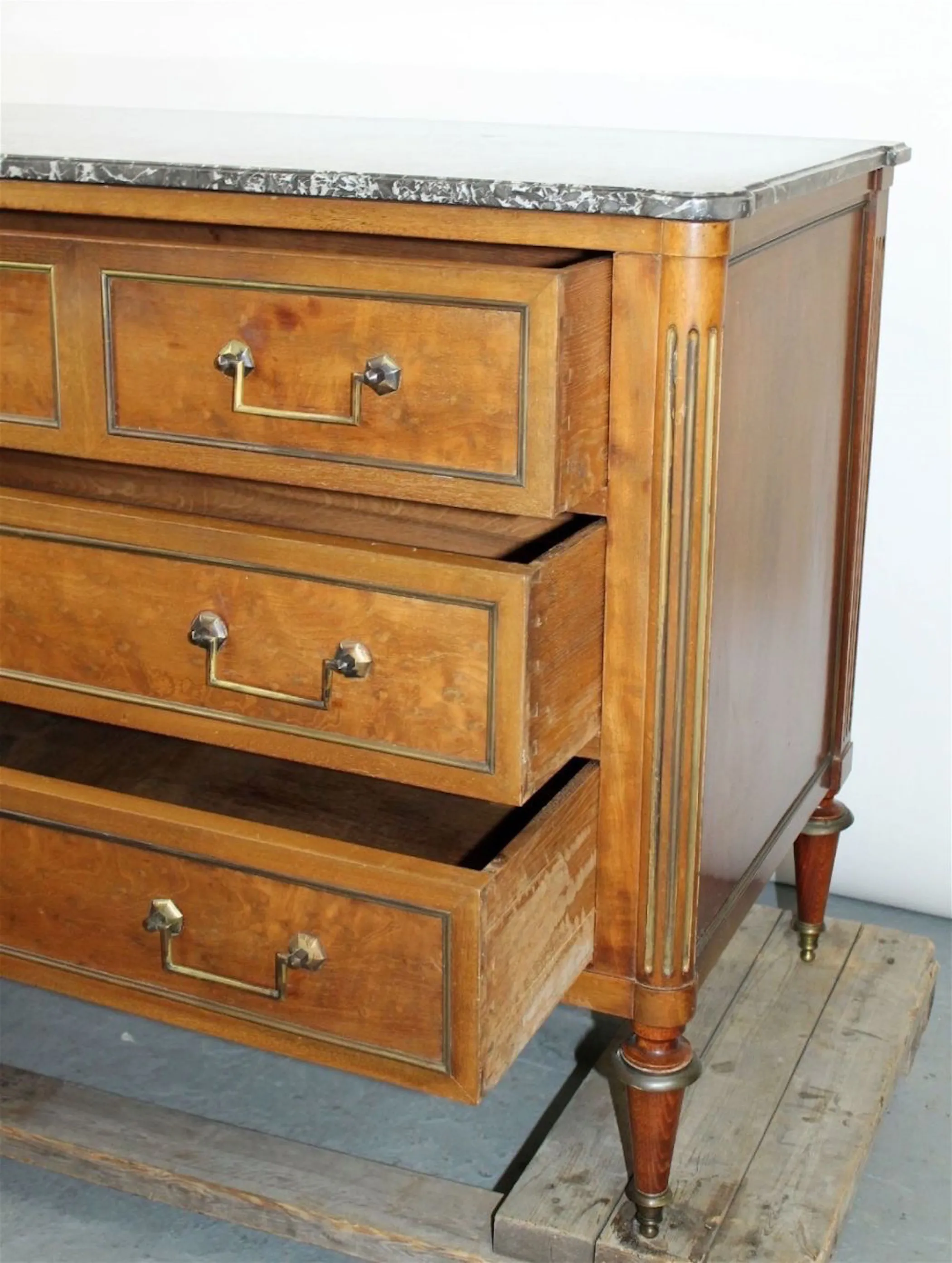 French Louis XVI Walnut & Marble Commode - Brown