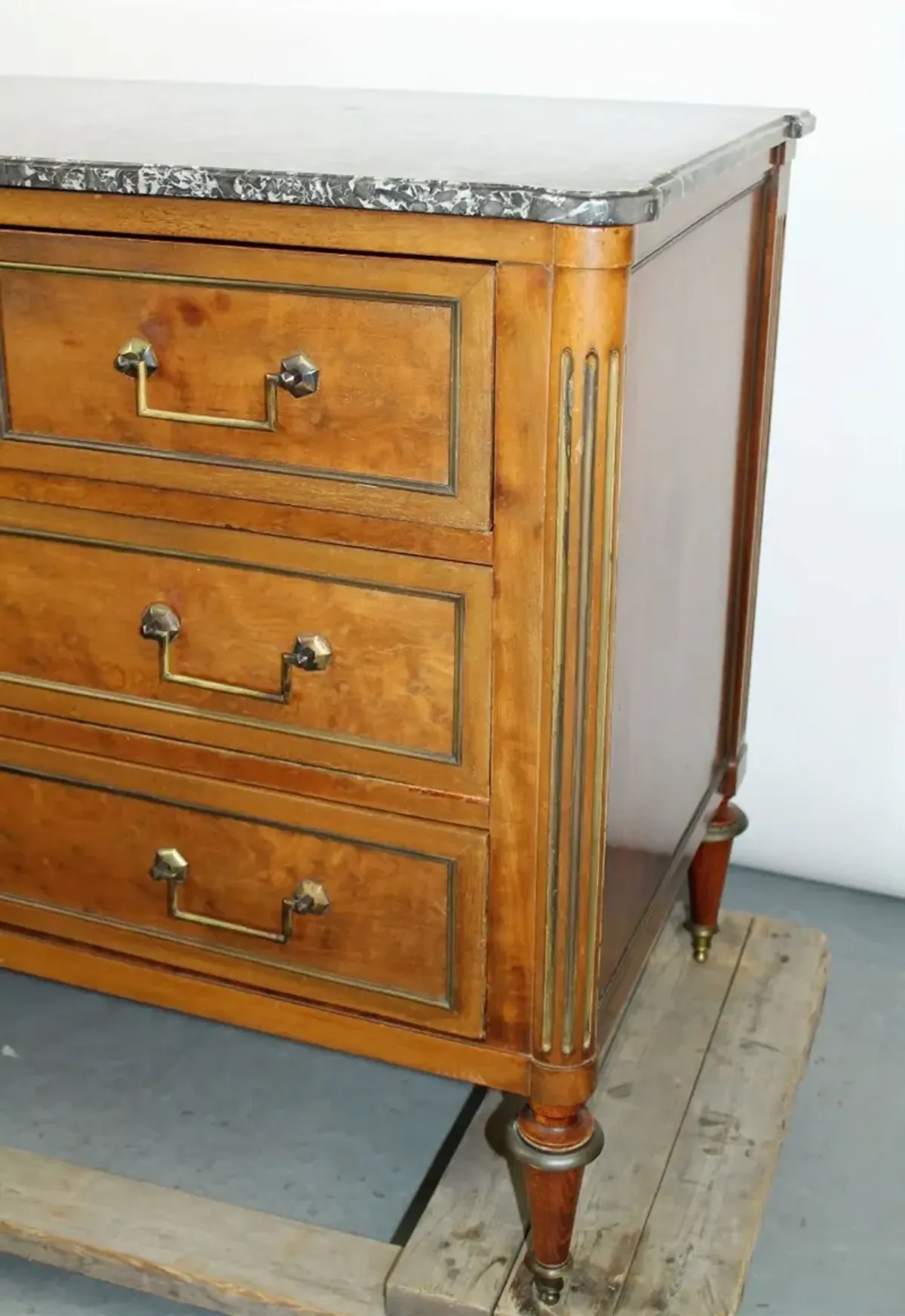 French Louis XVI Walnut & Marble Commode - Brown