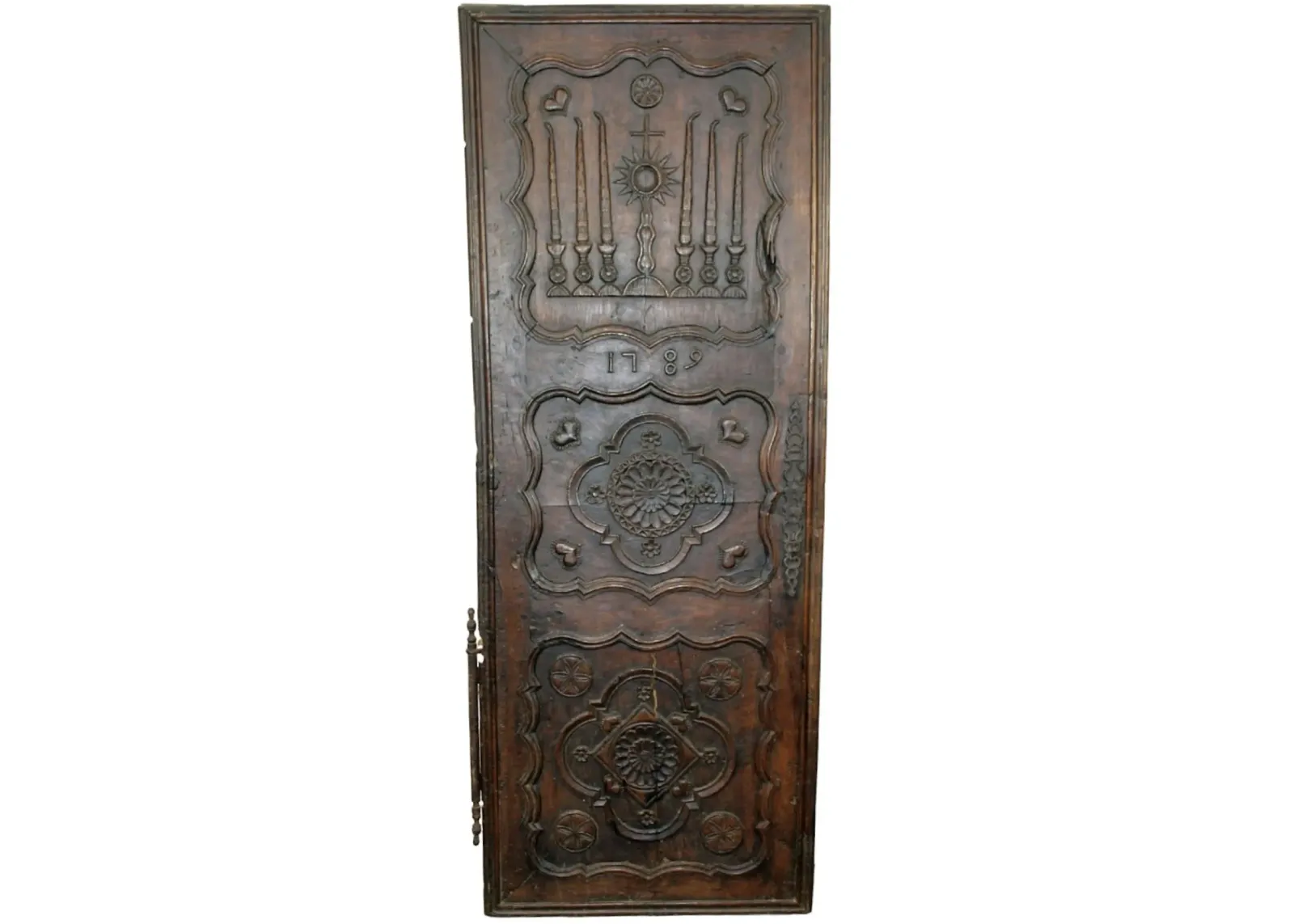 Antique French Carved Oak Door Panel - Brown