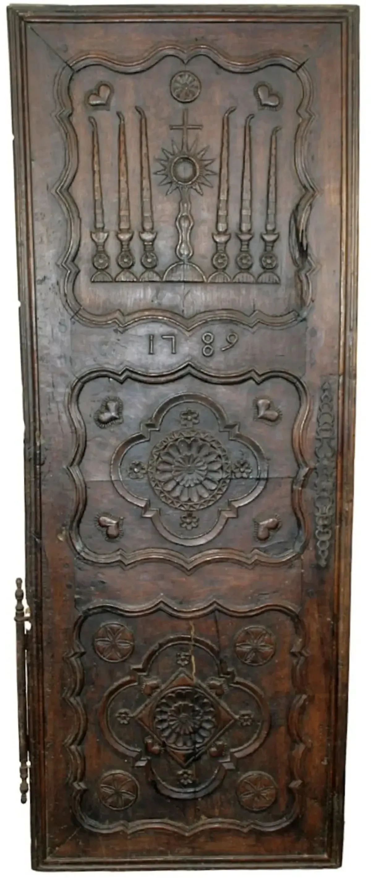 Antique French Carved Oak Door Panel - Brown