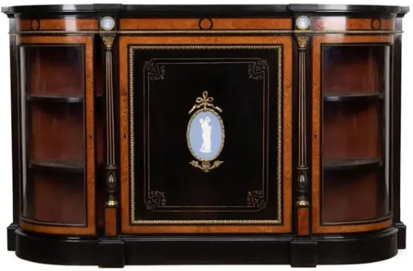 French Ebonized & Ambyna Burl Credenza - Black