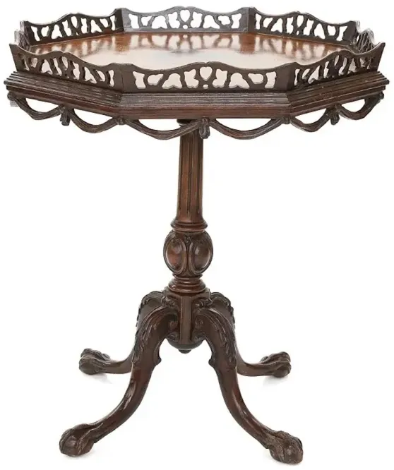 Walnut Octagonal Chippendale Side Table - Brown