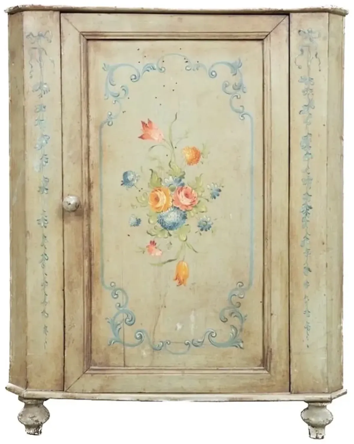 Europe Provincial Floral Corner Cabinet - Green