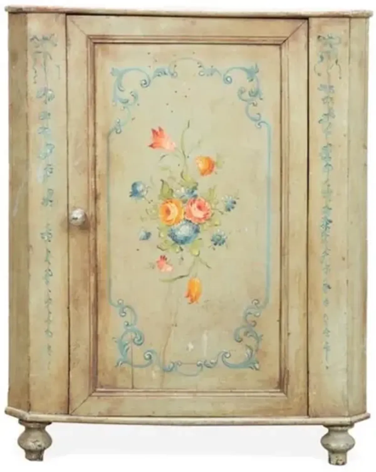 Europe Provincial Floral Corner Cabinet - Green