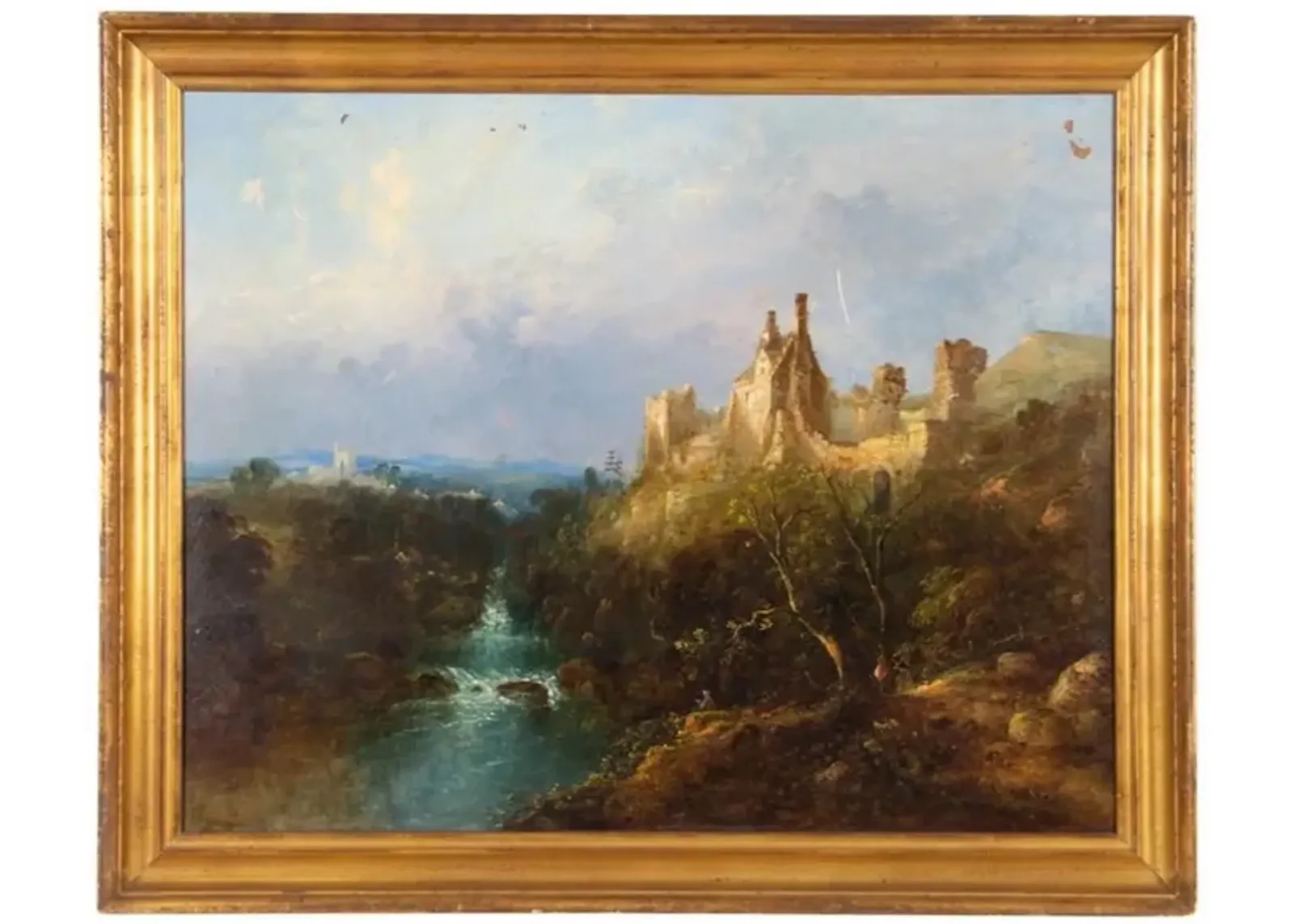 Antique Hawthornden Castle Oil Painting - Brown