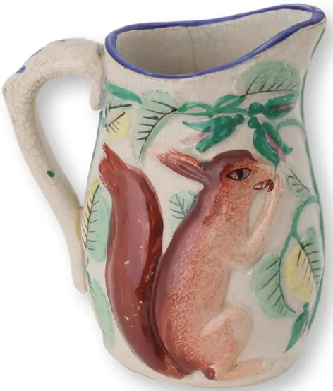 Antique Staffordshire Squirrel Cream Jug - Green