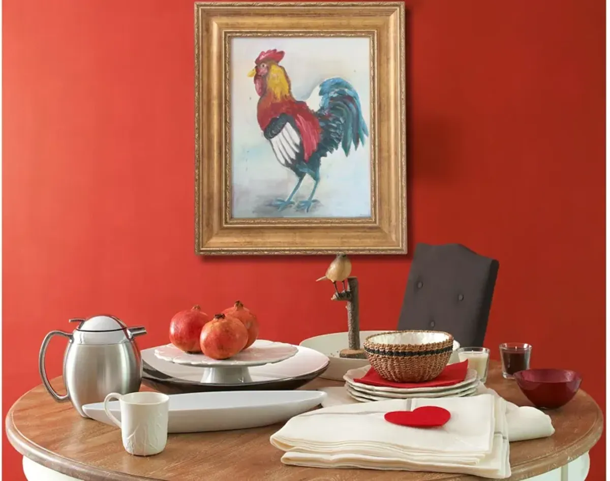 Midcentury French Oil on Canvas - Rooster - Blue