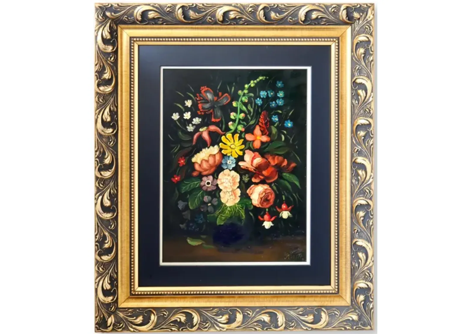 Antique French Still Life Painting - Black