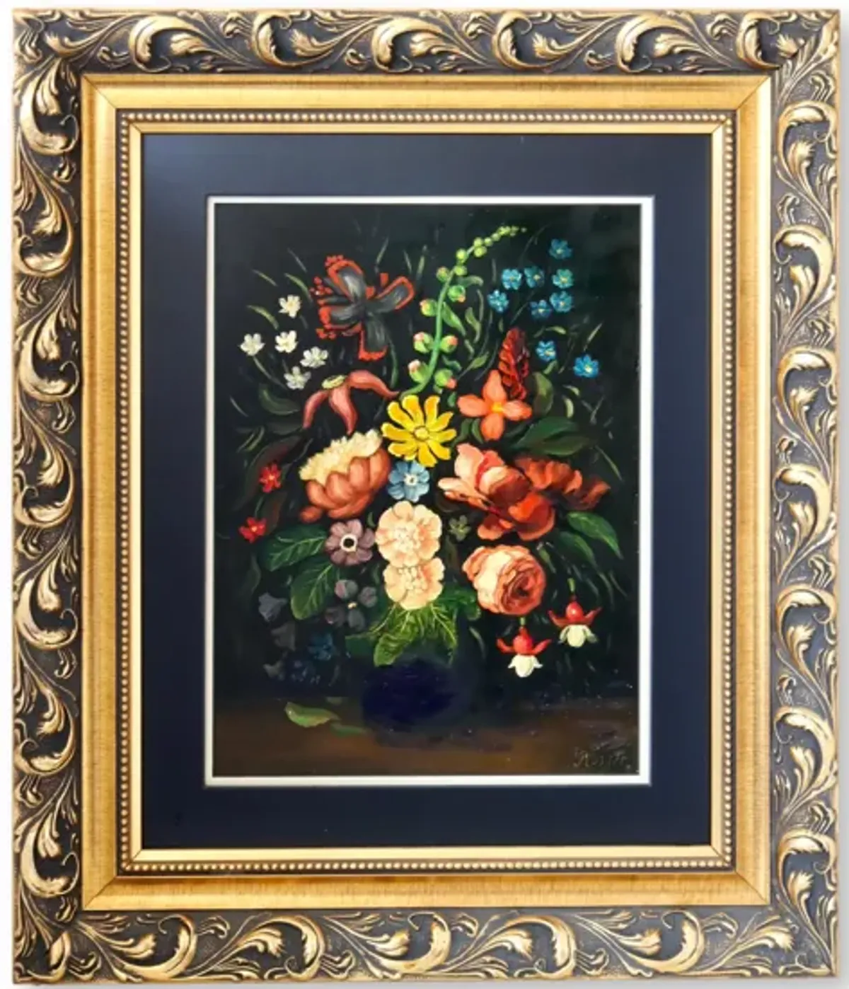 Antique French Still Life Painting - Black