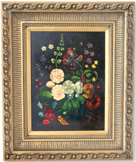 Antique French Still Life Painting - Black