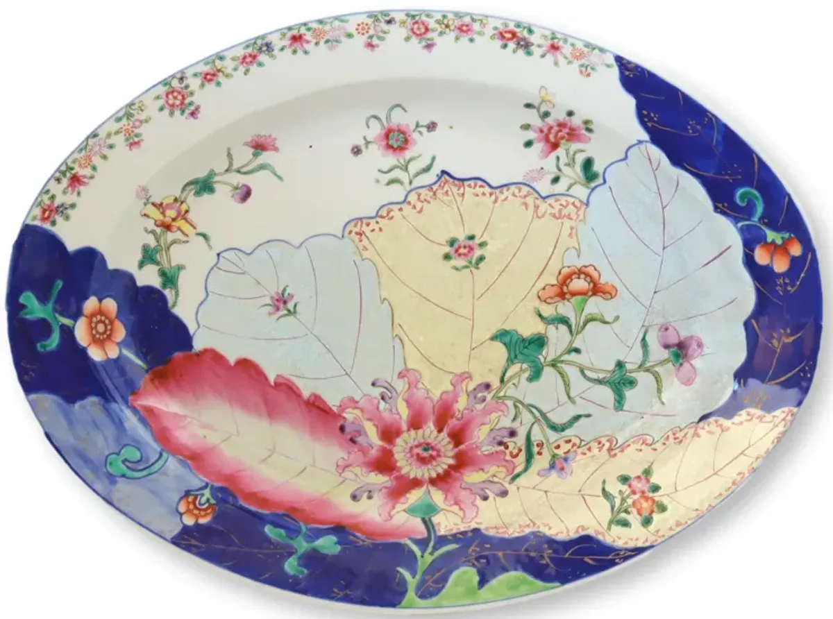 C-18 Chinese Export Tobacco Leaf Platter - Blue