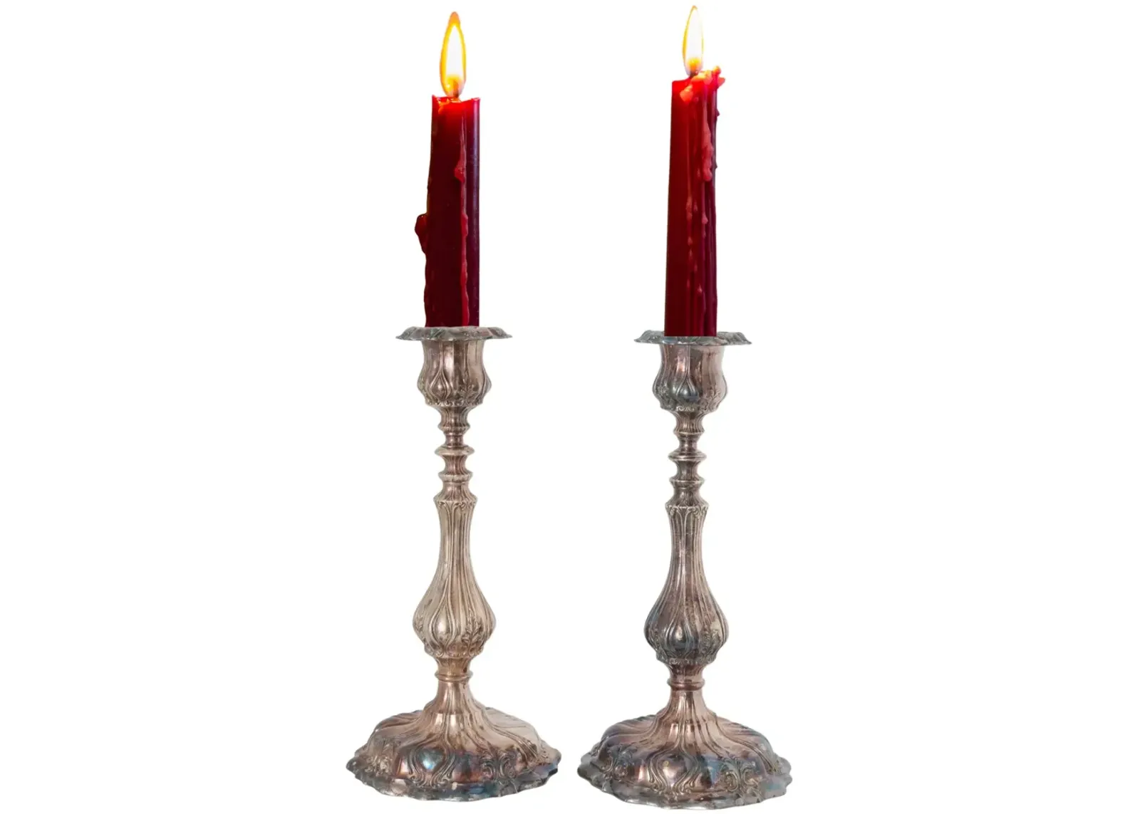 Antique Silver-Plated Candlesticks - Set of 2