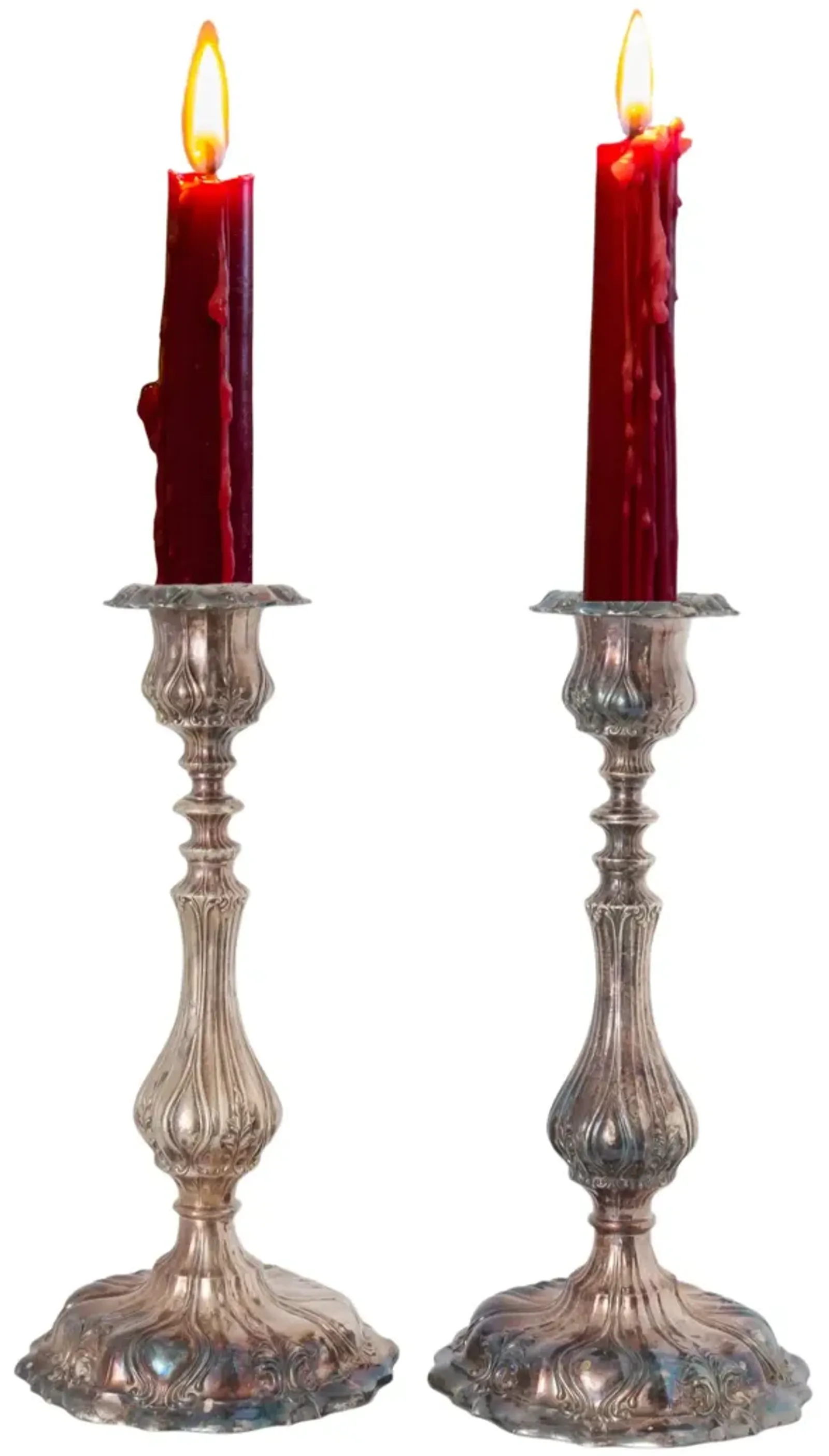 Antique Silver-Plated Candlesticks - Set of 2