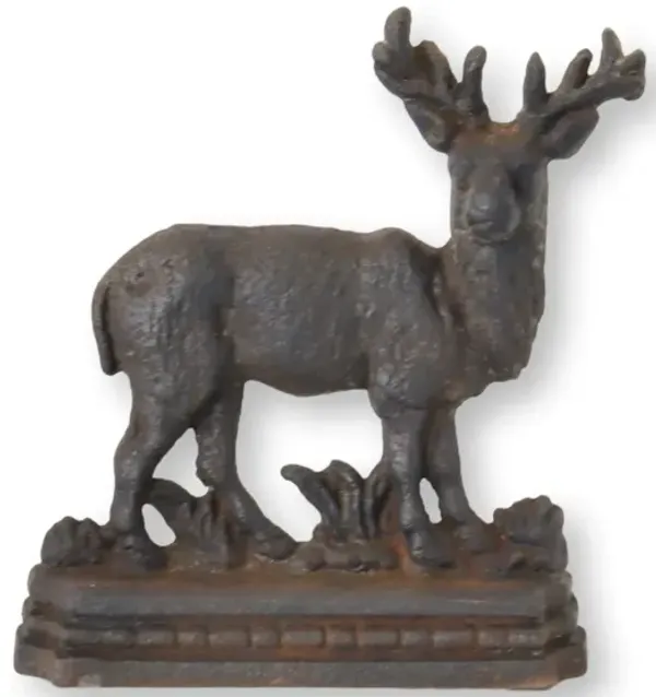 Antique Cast Iron Deer Doorstop - Rose Victoria - Black