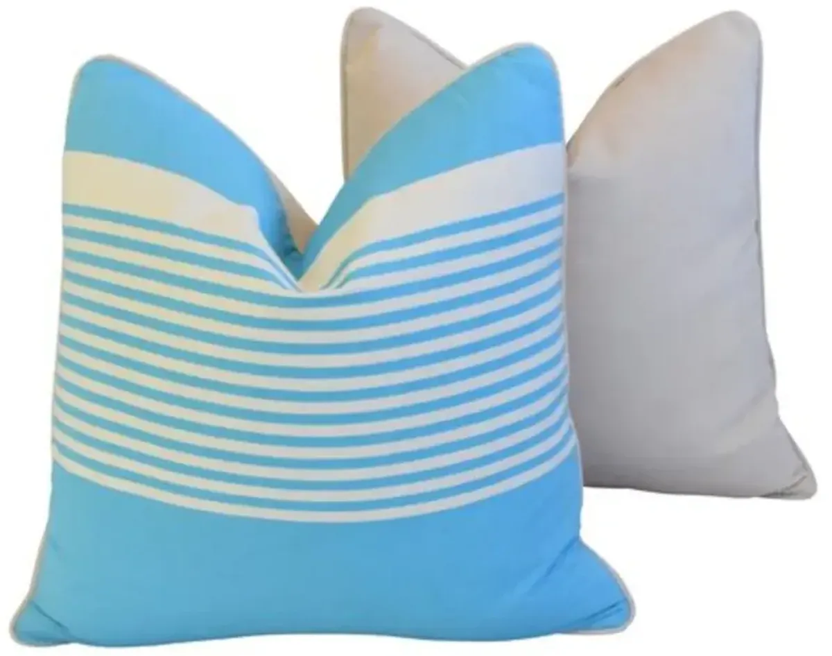 French Blue & White Striped Pillows - Pr