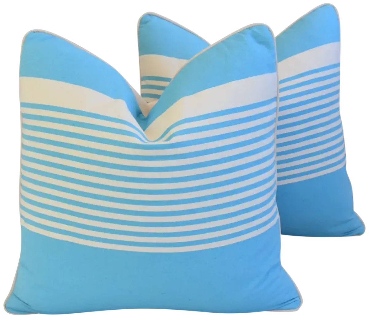 French Blue & White Striped Pillows - Pr