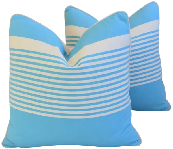 French Blue & White Striped Pillows - Pr